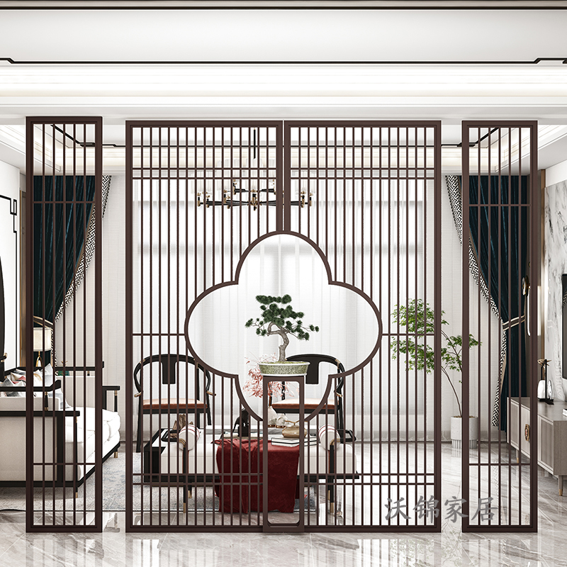 隔斷輕奢新中式金屬鏤空雕花現(xiàn)代入戶玄關客廳花格定制